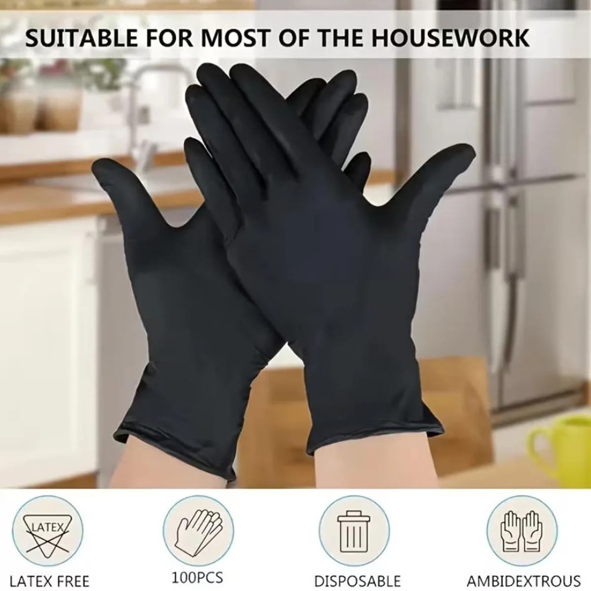 Black Nitrile Disposable Gloves Thick Heavy Duty Multi Purpose Protective Gloves