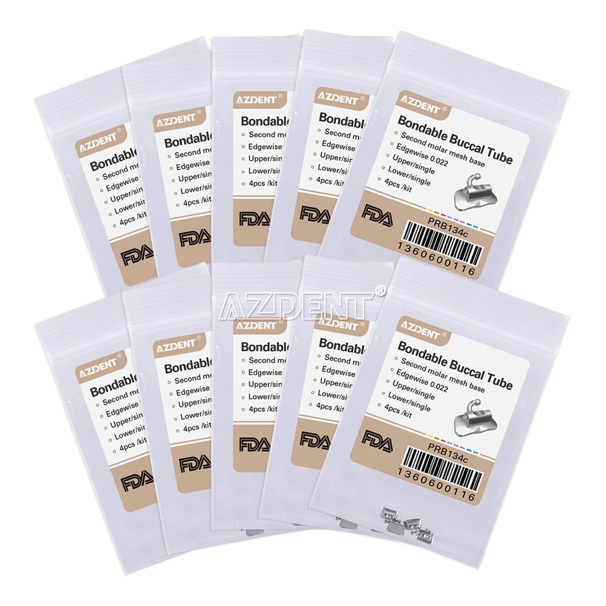 4pcs Dental Orthodontic 1st Molar Edgewise 0.022 Buccal Tubes Bondable Non-conv