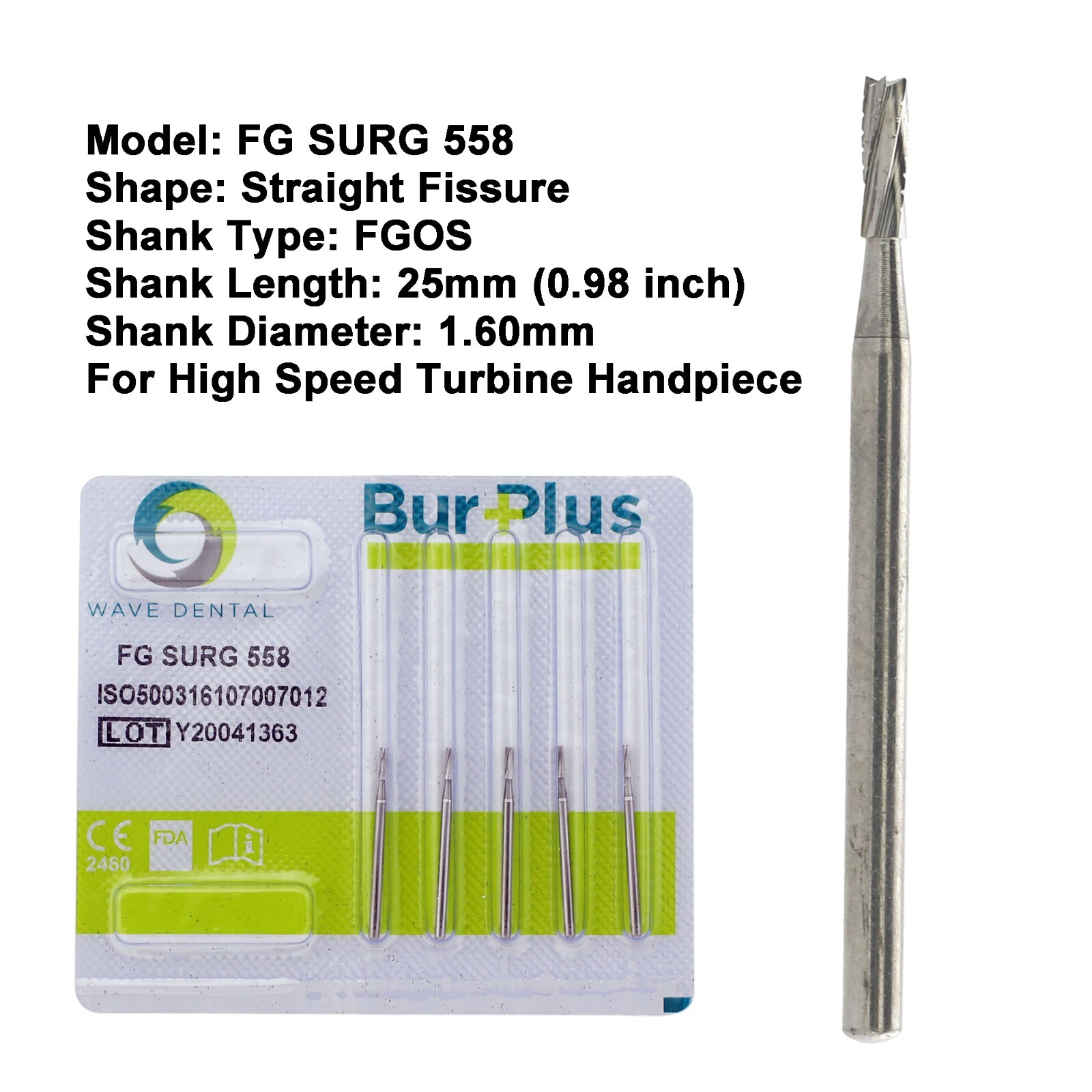 Wave Dental Straight Fissure Burs Surgical High Speed FG SURG 556 557 557L 558