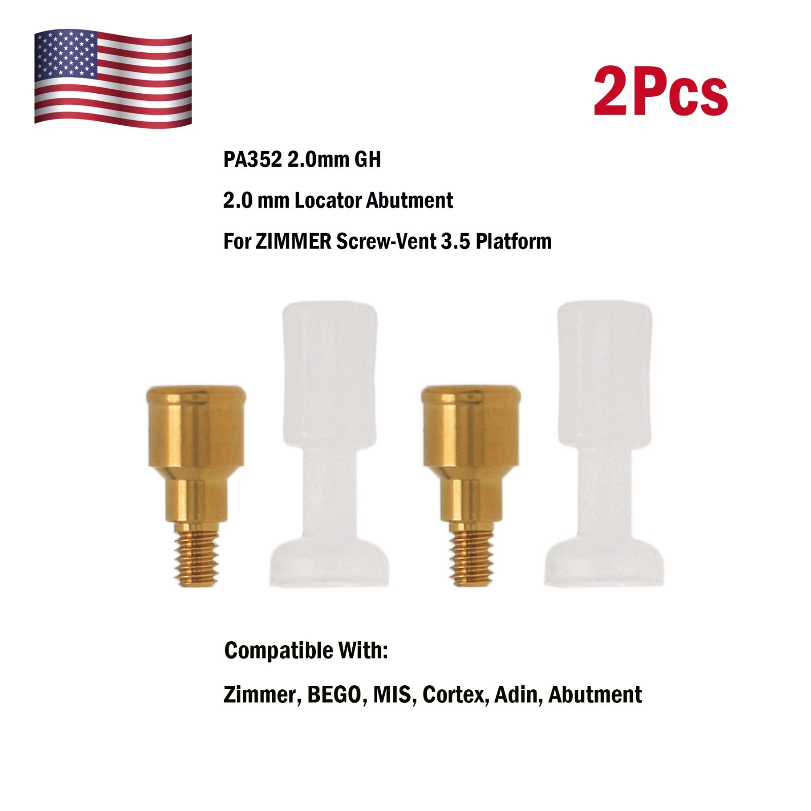 Dental Zest Locator Attachment Abutment for Zimmer ZimVie 3.5mm Implant platform