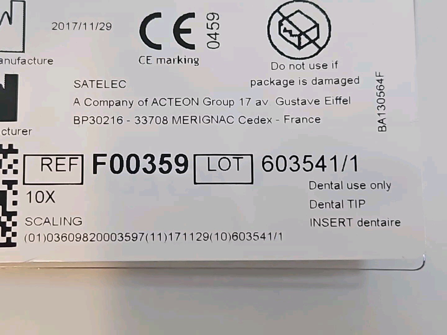 10X SATELEC ACTEON SCALING TIP – Tip #1- made in France – Original Package