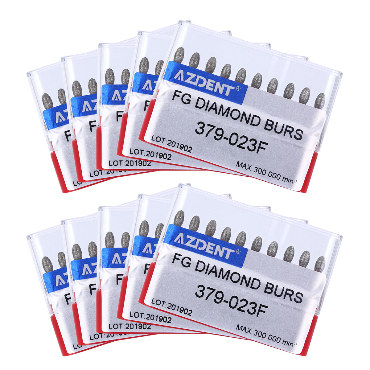 10Pcs/Pack Dental Dimond Burs Football #379-023F Fine Red Azdent