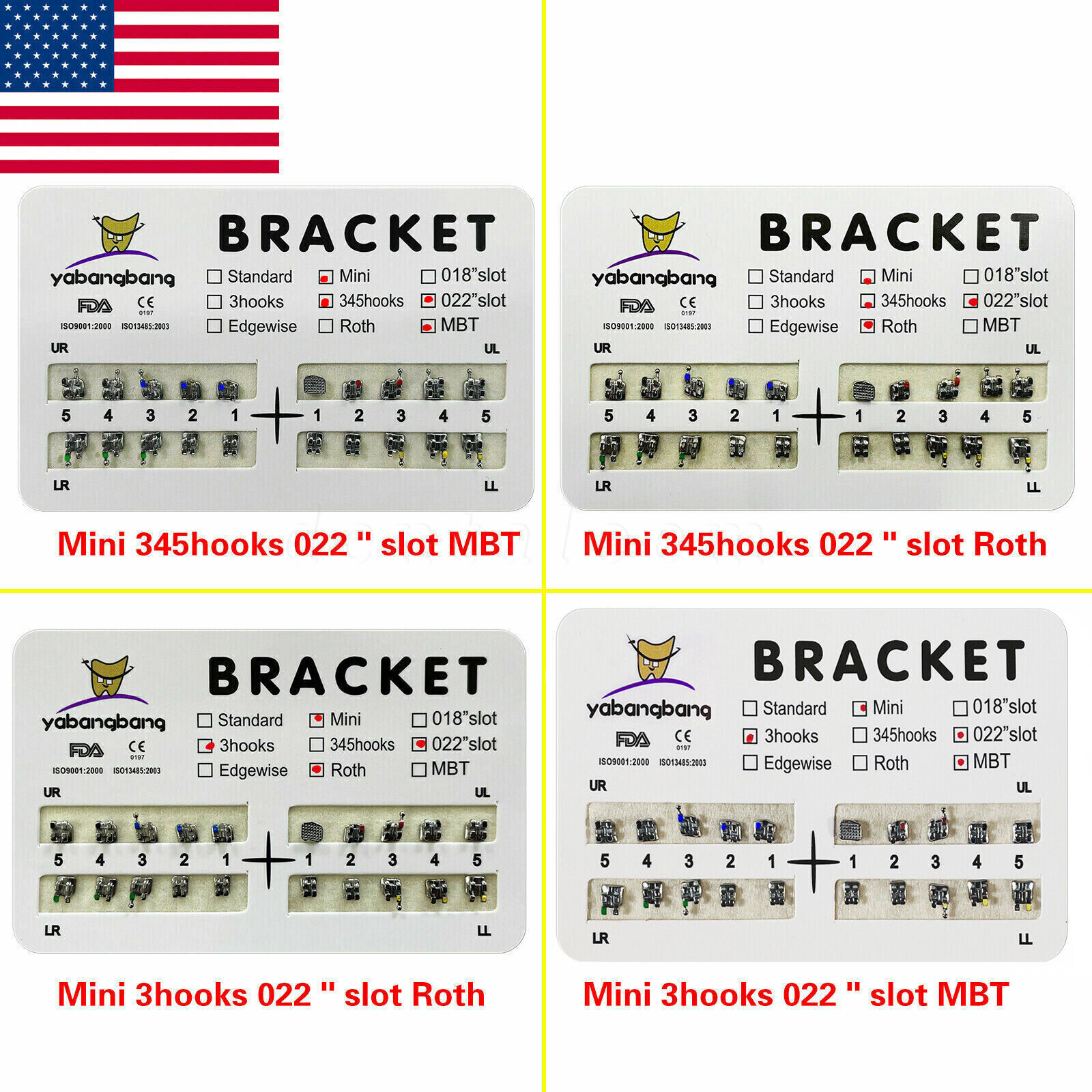 10 Packs Dental Orthodontic Metal Bracket Braces Mini Roth/MBT 022 3/345 Hooks A