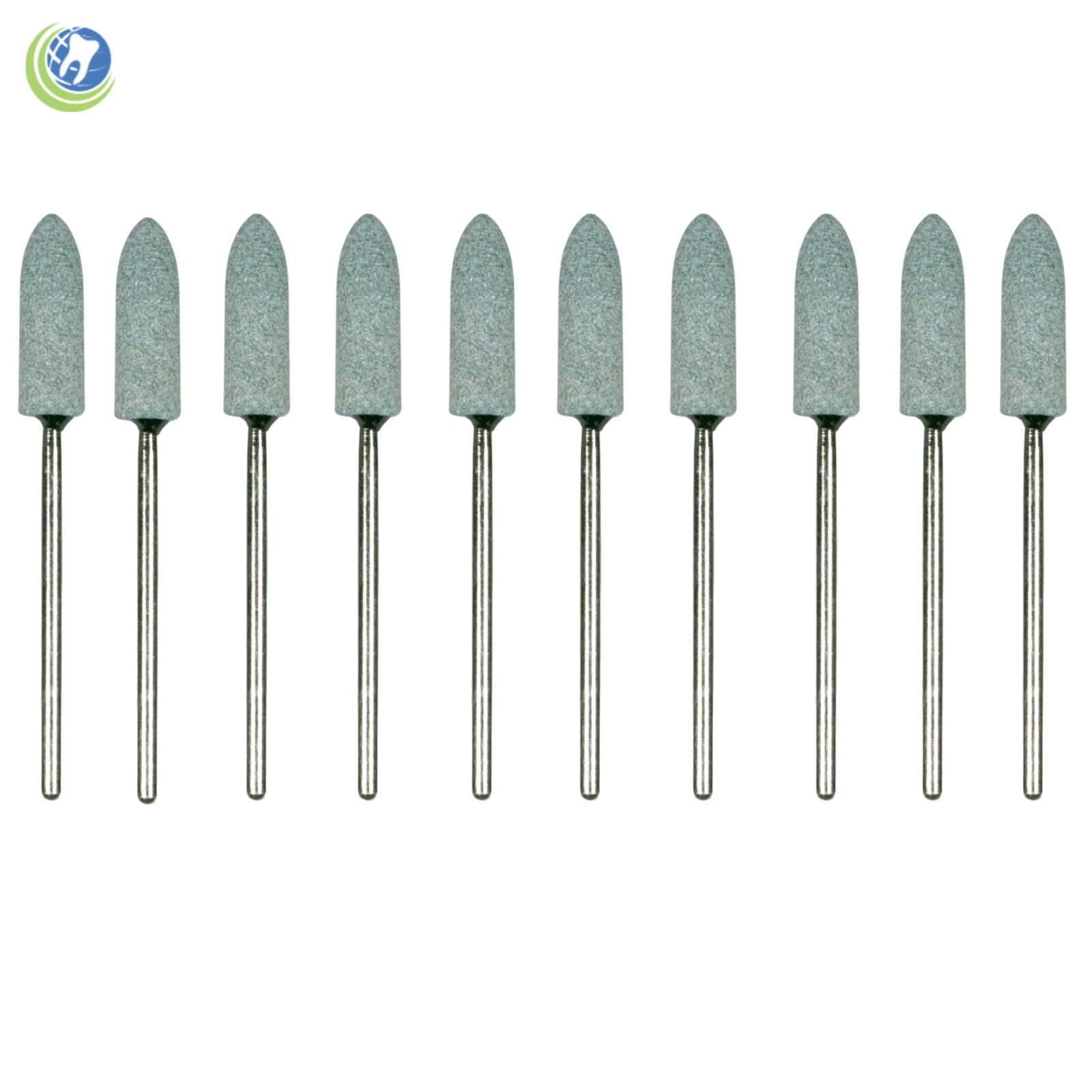 10 X Dental Lab Bullet Grinding Green Mounted Stones #13 for Porcelain & Alloys