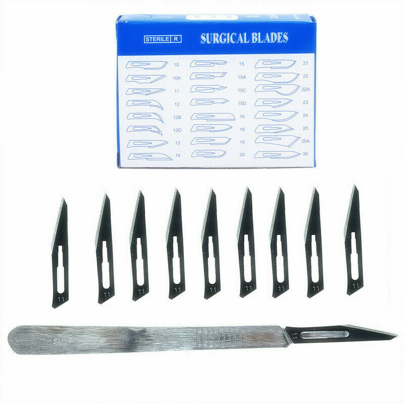 50pcs Dental Medical Sterile Surgical Blades Dental Knife 10Sizes+Handle X1