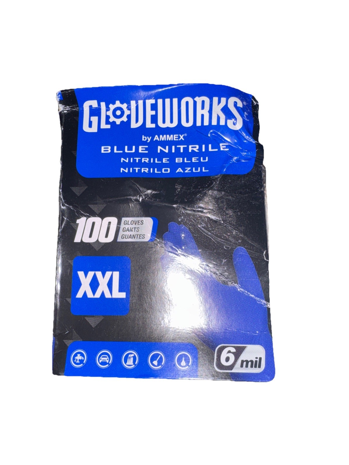 Ammex GWRBN49100 Gloveworks Blue Nitrile Powder Free Industrial Gloves, 6 Mil