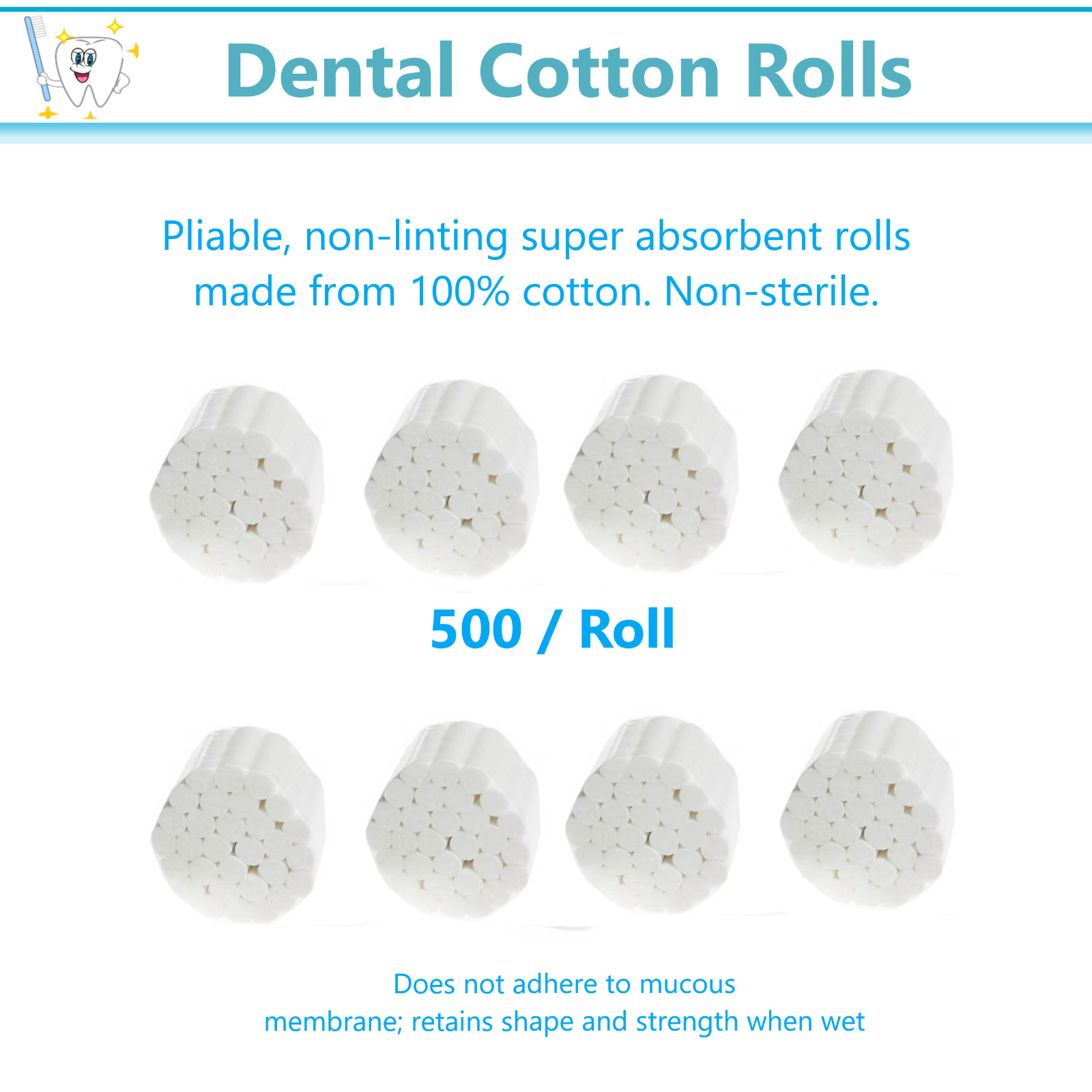 2000 x Dental Cotton Rolls Premium Quality Size #2 Medium Nonsterile, 3/8″ Roll