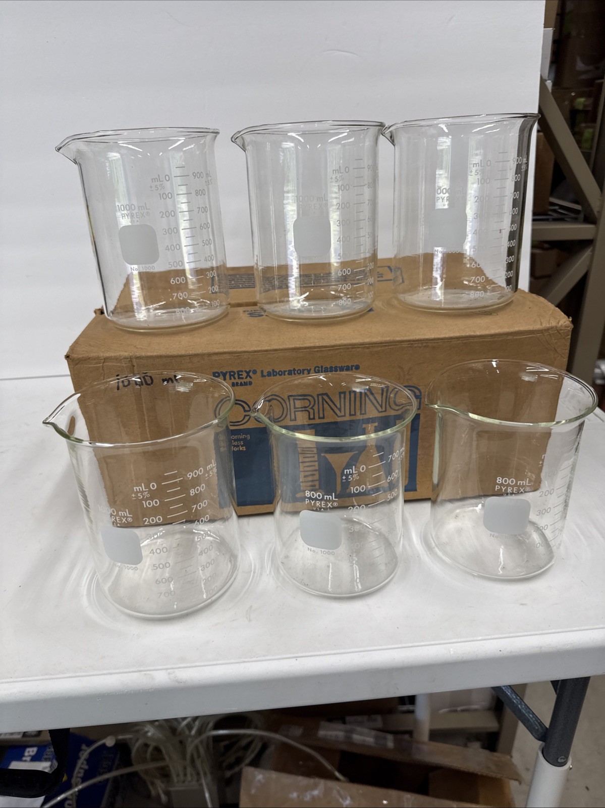 Vintage 6pc Pyrex Beaker Glass 1000mL Measuring Cup Lab Grade No. 1000