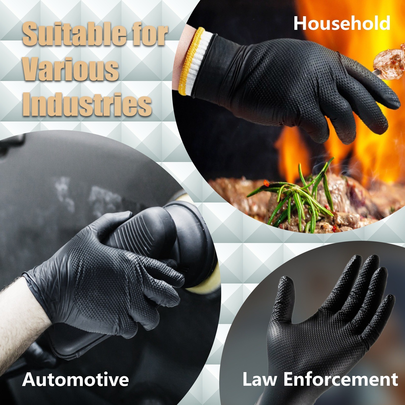 800-Count Heavy-Duty 8 Mil Black Nitrile Gloves | Textured Industrial Bulk Lot