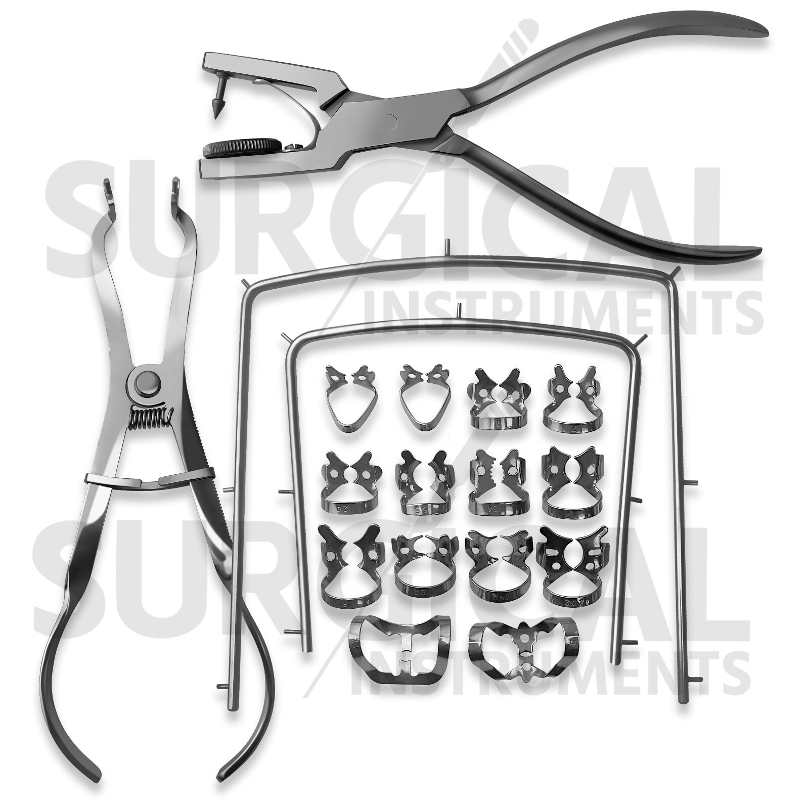 Rubber Dam Kit Starter of 18 Pcs with Frame Punch Clamps Dental Instruments