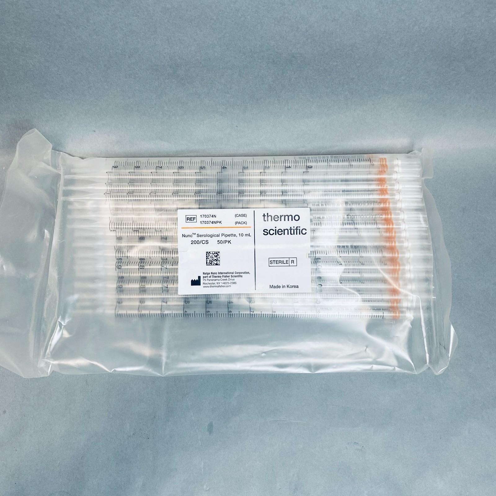 Thermo Scientific Nunc Serological Pipette 10 ml Sterile Lot of 400 Pipettes