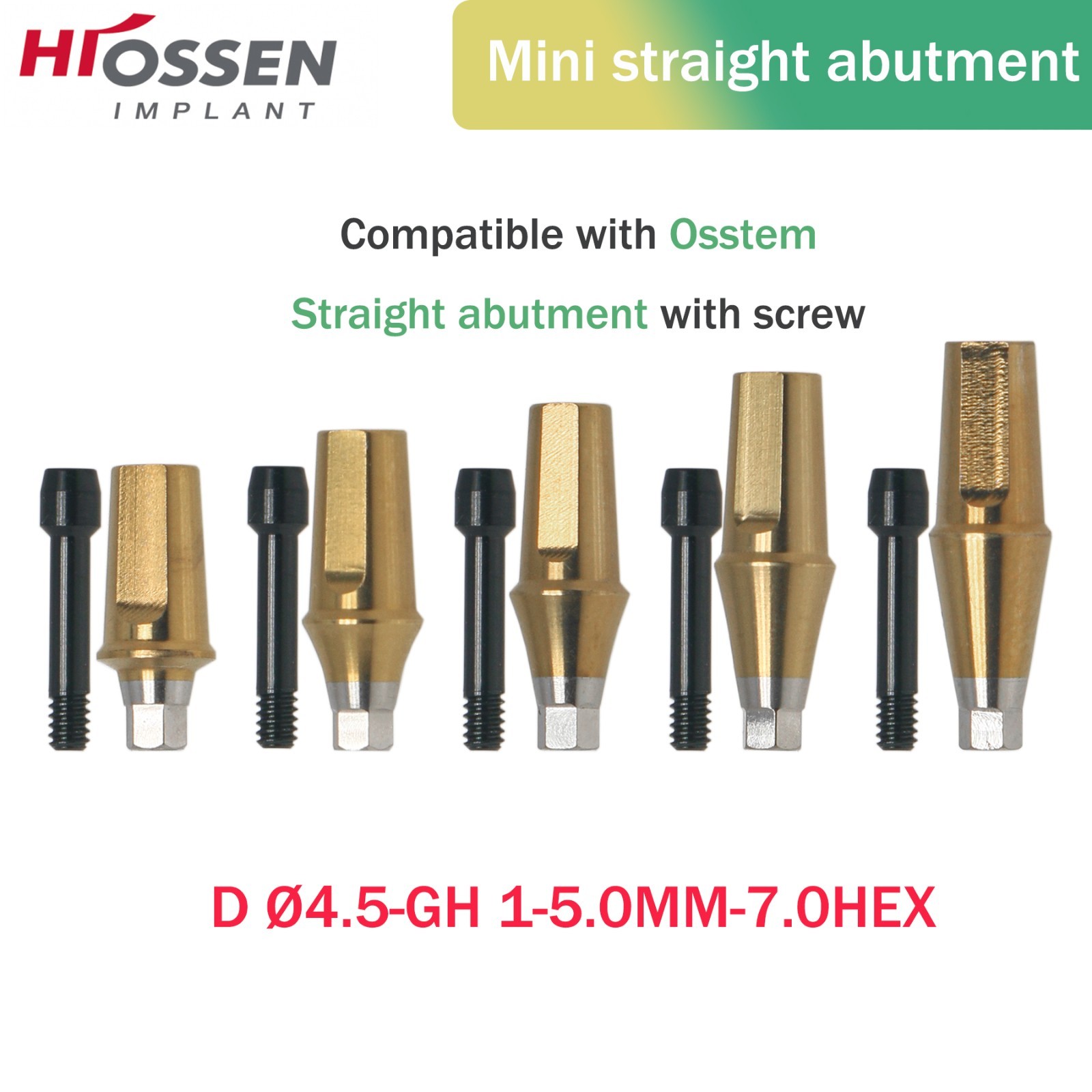 Osstem Hiossen Ti Cemented Straight Abutment Hex Mini/Regular Platform 1-6mm GH