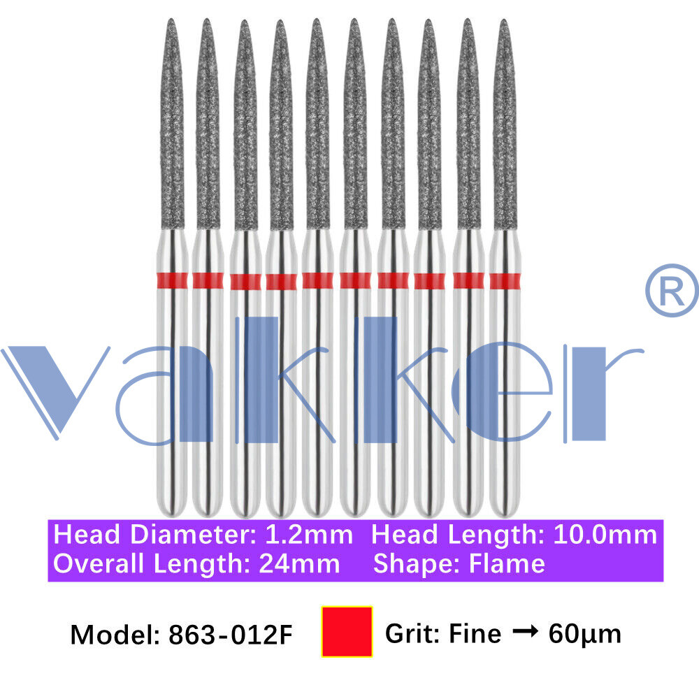 10pc/pk Vakker Dental FG Flame Shape Diamond Burs for High Speed Handpiece
