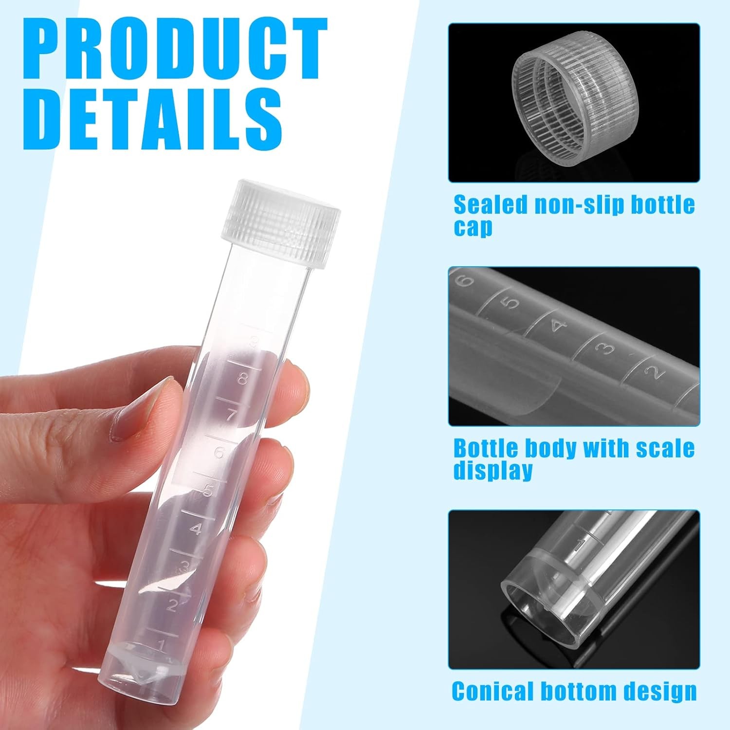 Kanayu 400 Pcs 10ml Plastic Test Tubes with Lids Vial Cap Container Small Storag