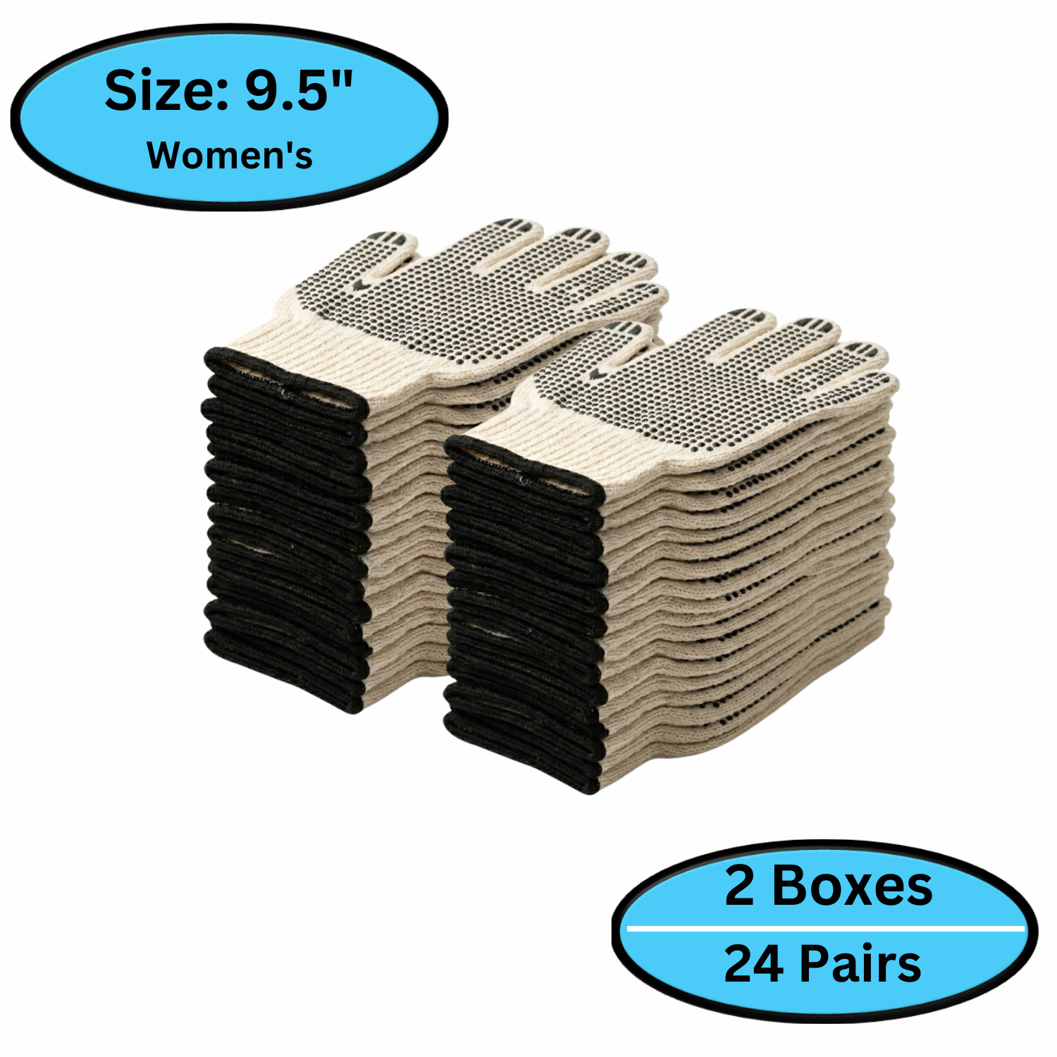 12-24 PVC Double Dot Hand Black Knitted Cotton Tan Non-Disposable Gloves