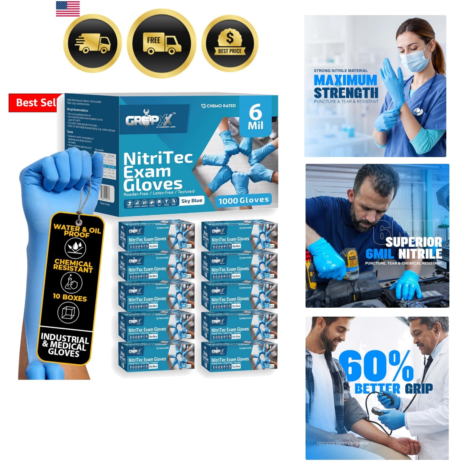 Heavy Duty 6 Mil Blue Nitrile Gloves Disposable Latex & Powder Free -Extra St…