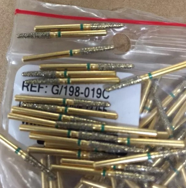 Diamond Burs 100X G/198L-856-019 1.9 mmDiameter 8.5mm Cutting Length. CourseGrit