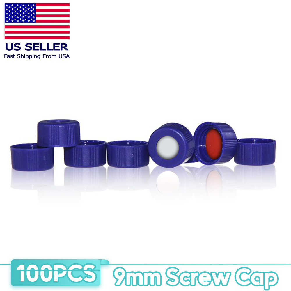 100PCS 9-425 Screw Thread Vial Caps 9mm PTFE/Silicone Septa for Autosampler HPLC