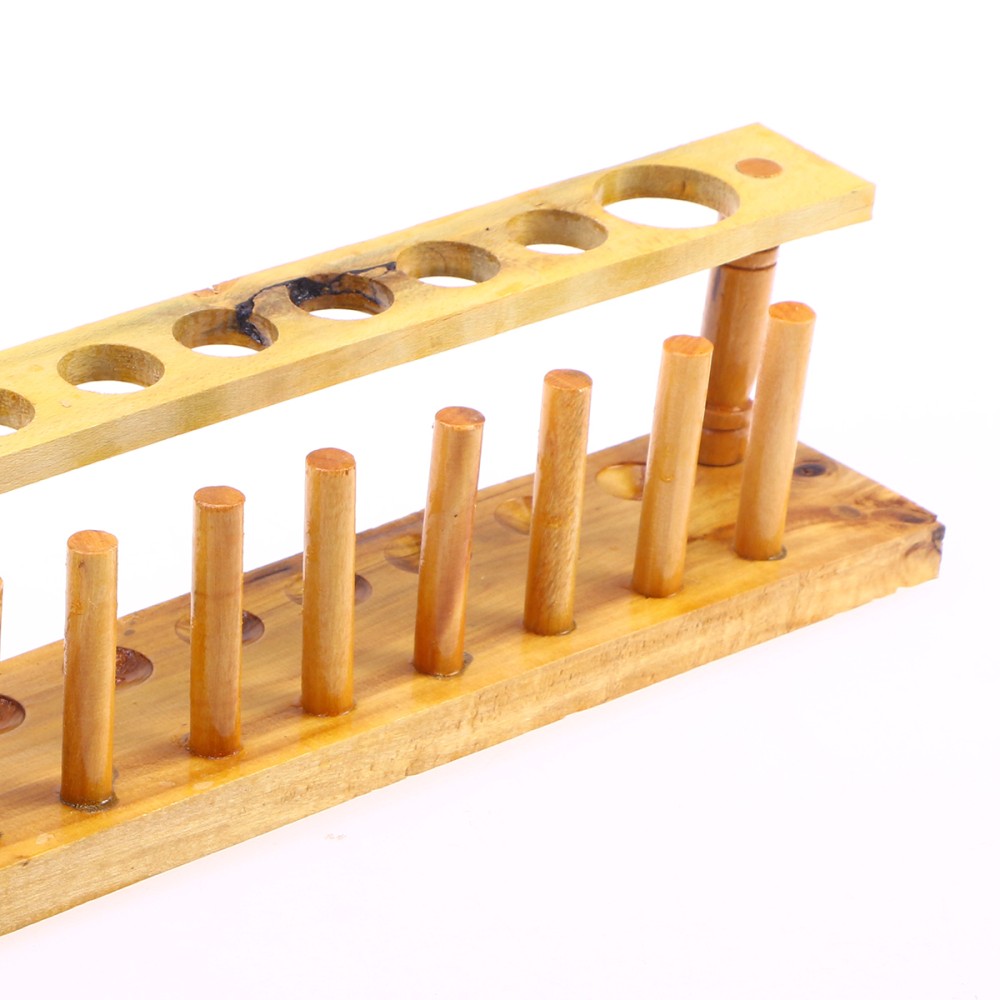 Wooden 12 Tube Test Stand Holder for Laboratory Storage Light Brown Design