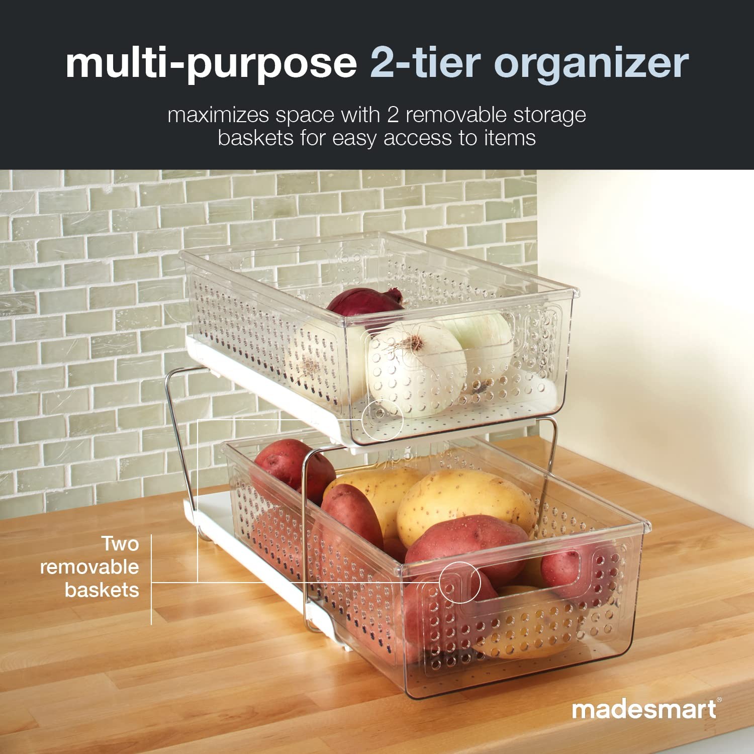 madesmart 2 Tier Organizer Under Cabinet Storage Pull Out Sliding Drawers Cleani