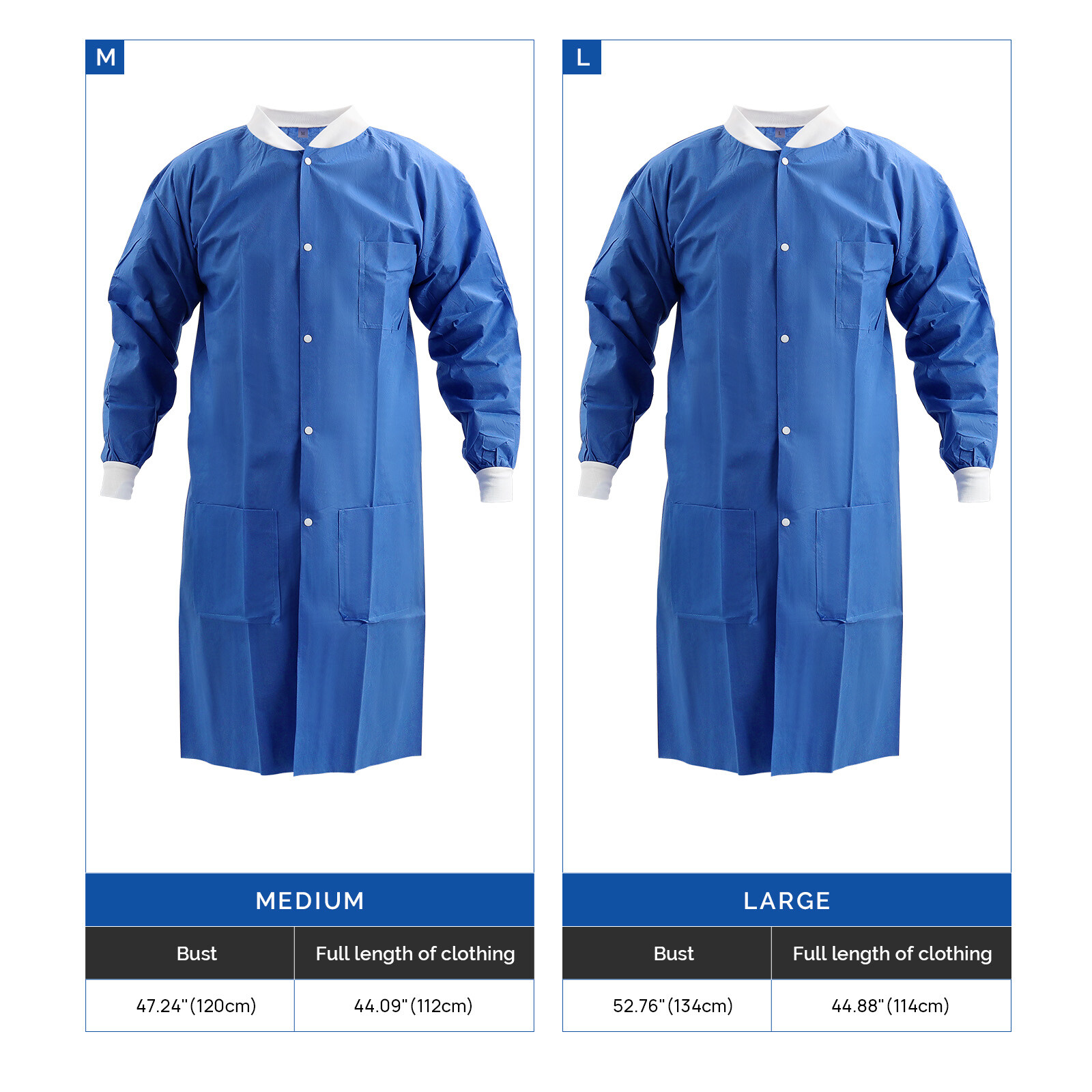 JMU Dental Disposable Lab Coat Gown 3 Pockets Blue Full Sleeve SMS Medical S-XL
