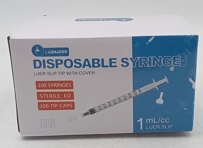 Labaider 100 Ct Disposable Syringes 1mL Slip tip With Cover Sealed