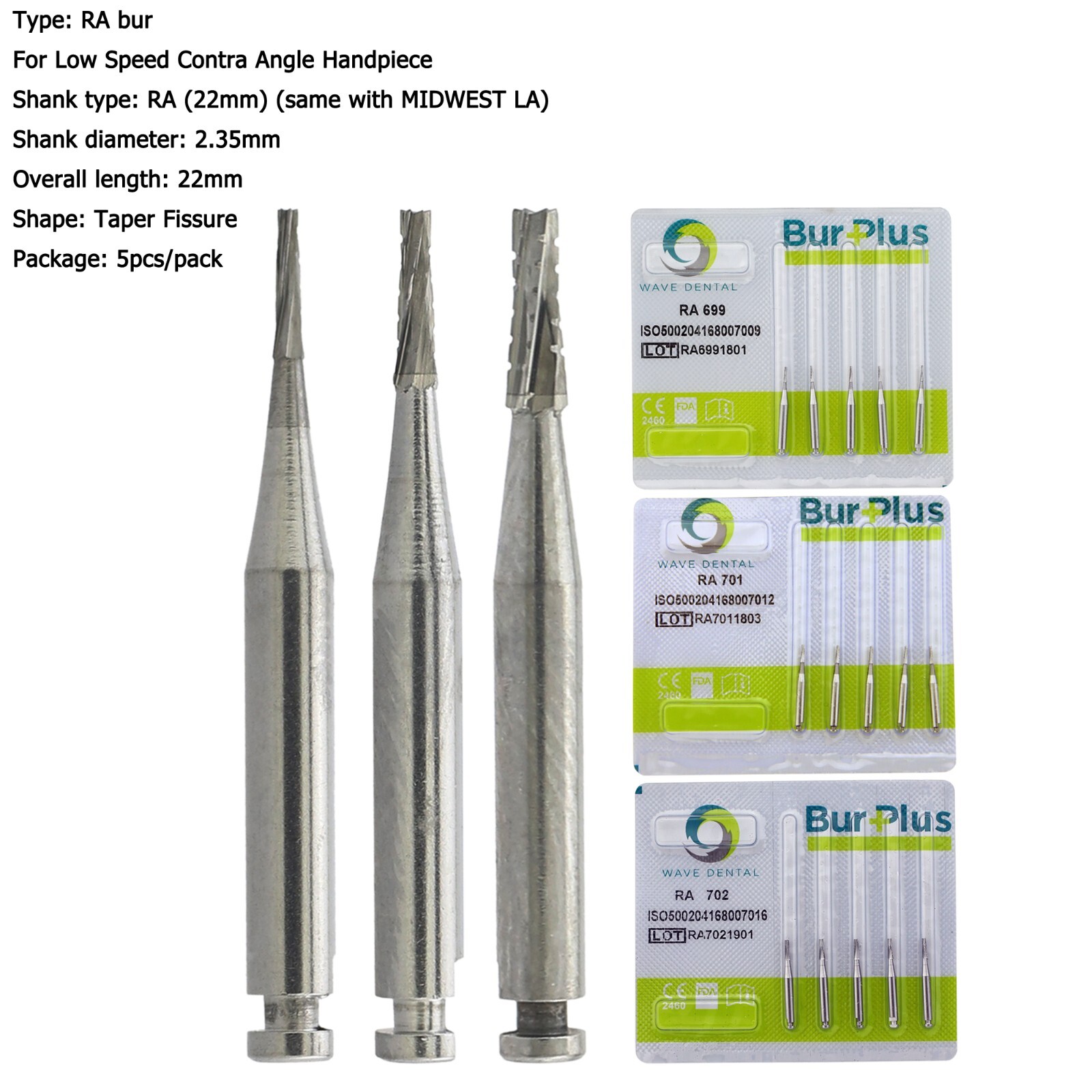 Wave Dental Carbide Round RA Burs Latch Surgical Length Bur RA SURG Contra Angle