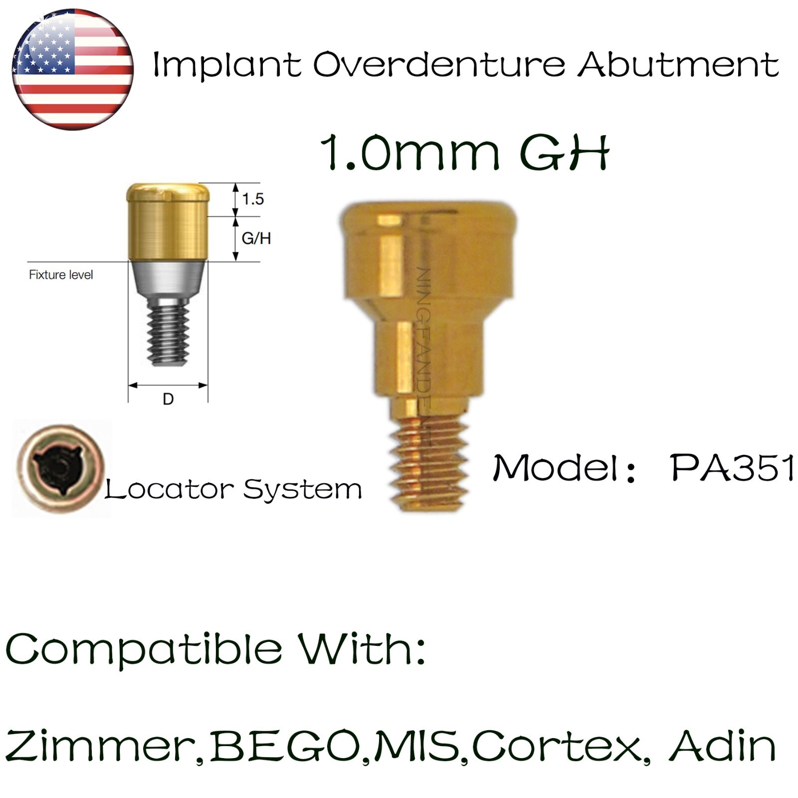 US Locator Tapered Abutment 1-5.0mm height for Zimmer TSV3.5 Mis Adin Implants