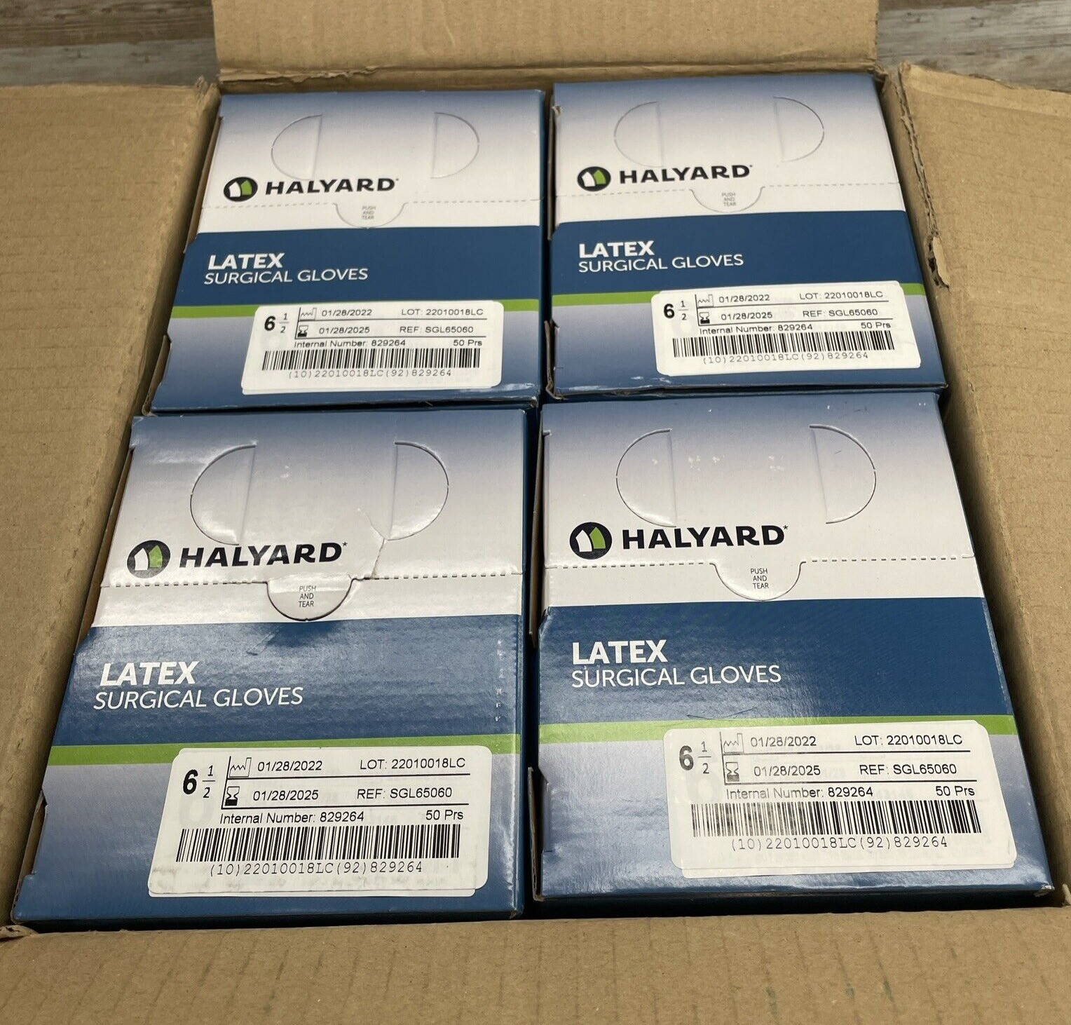 1 Case HALYARD LATEX Surgical Gloves, Size: 6, 200 pair SGL65060 Exp 1/25