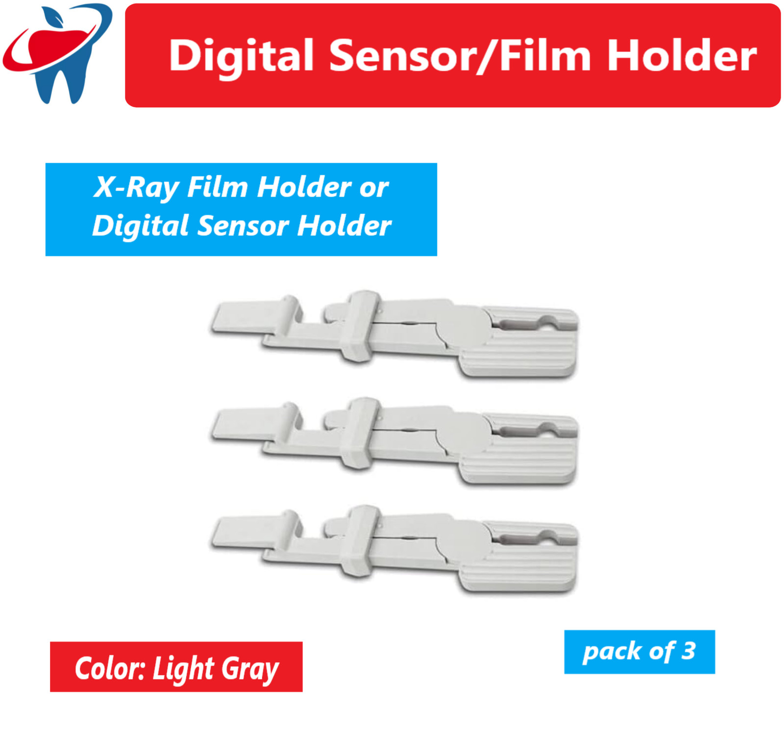 Dental Snap A-Ray Digital Sensor Holder, Light Gray 3/pk