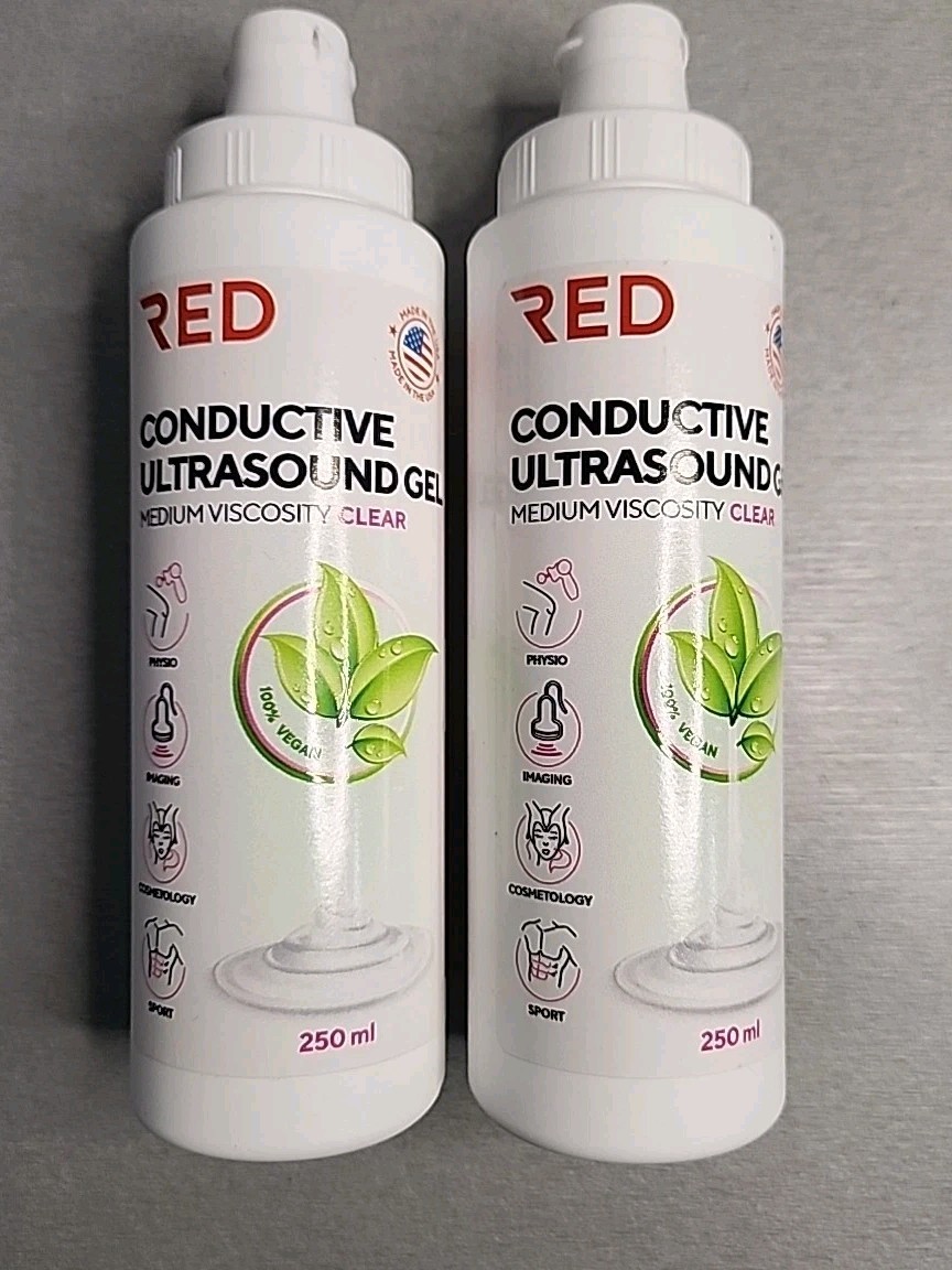 Lot Of 2 RED Conductive Ultrasonic GEL, Baby Doppler,Cavitation 2 x 250ml