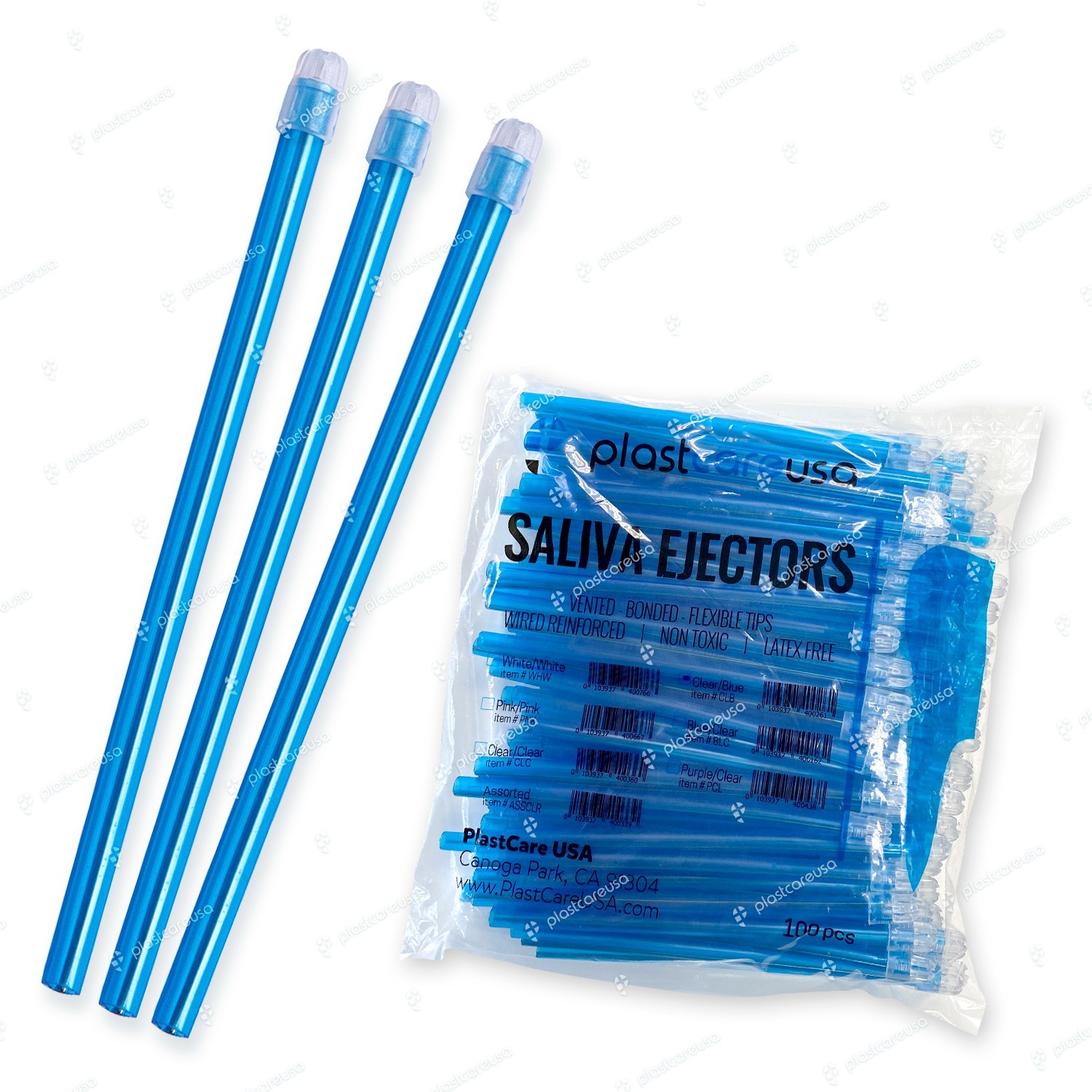 100 (1 Bag) Saliva Ejectors Blue Clear Dental Disposable