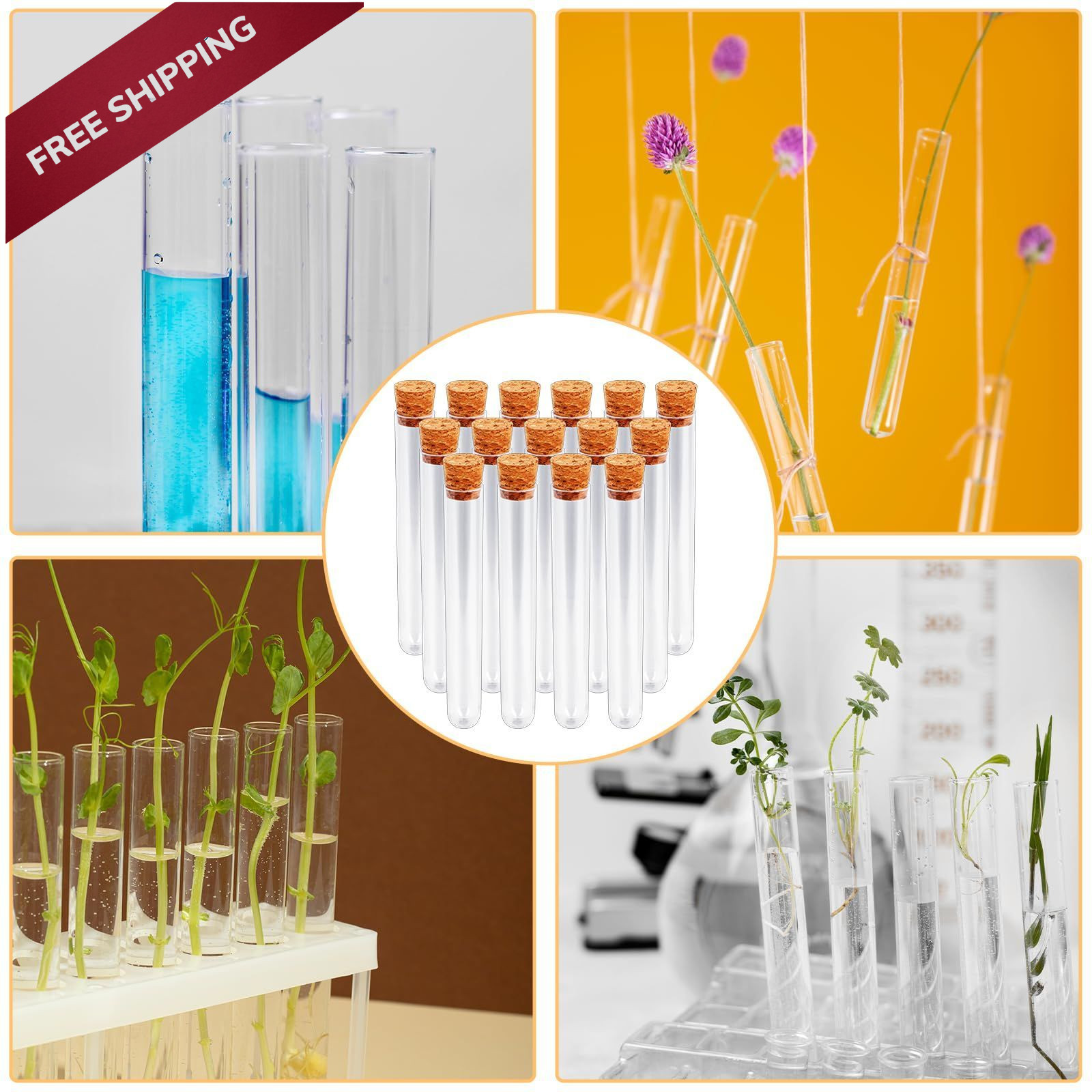 15x100mm (15ml) Plastic Test Tubes with Lids, Clear Vials Seal 15 Pcs