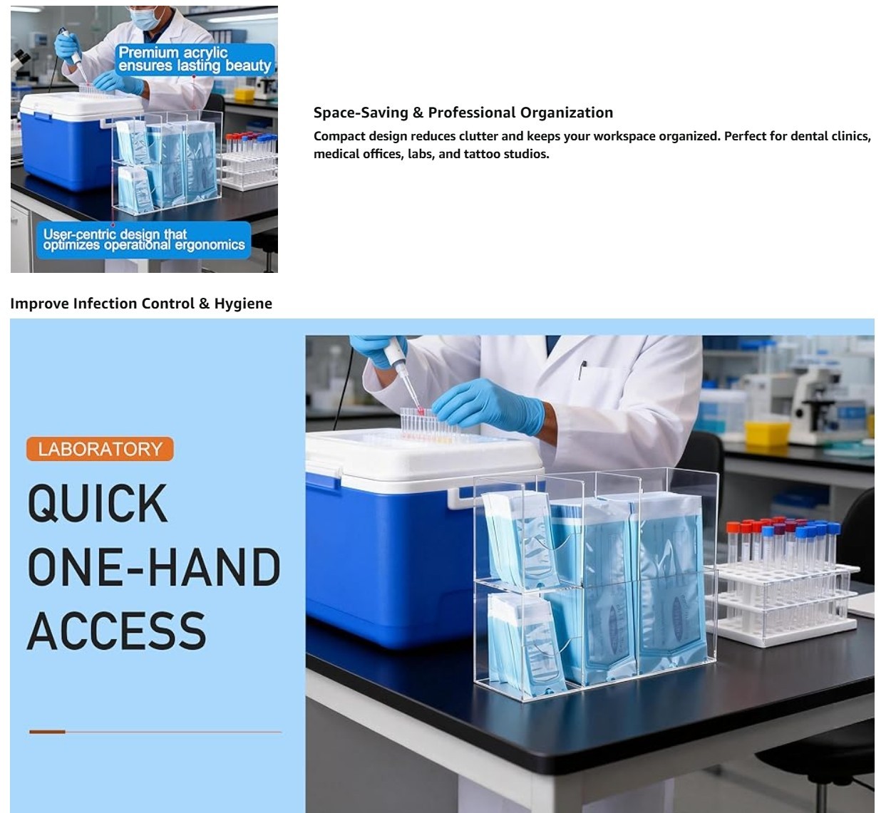Sterilization Pouch Organizer –4-Compartment Acrylic Dispenser Holder,Wall Mount