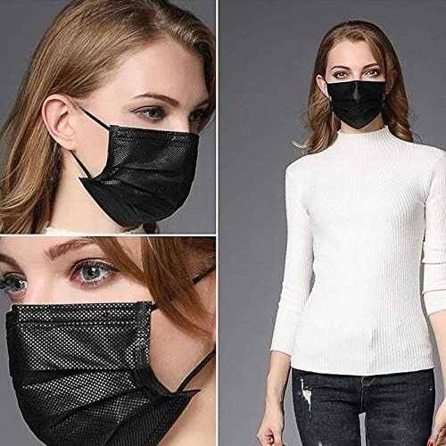 50/100 Pcs Black Disposable Face Cover 3-Ply Filter Breathable Earloop Masks