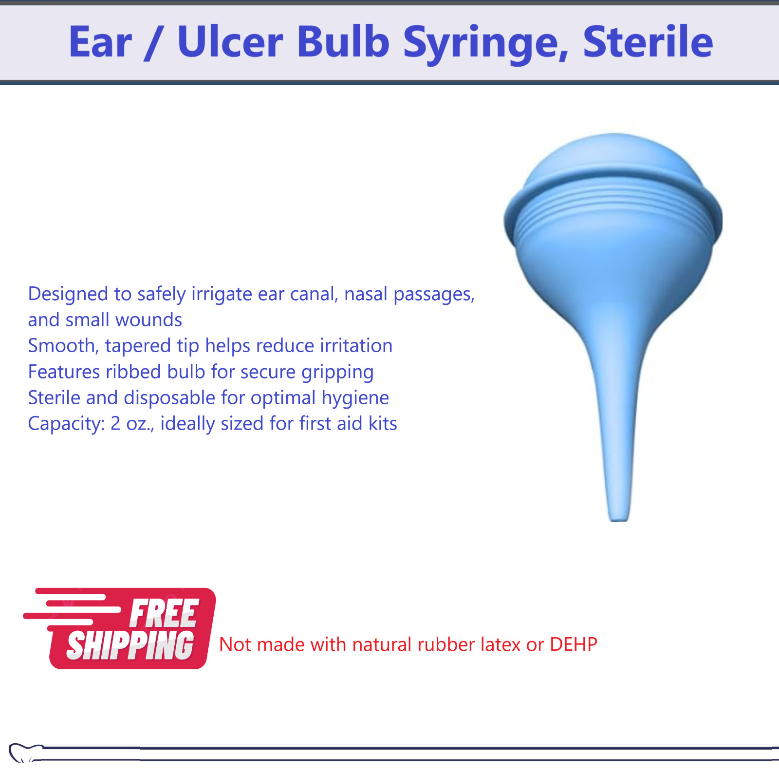 Sterile Ear Bulb Syringe, Hand Bulb 2 Ounce Nose , Infant Ulcer 2oz 1-10/Pack