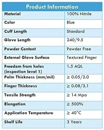 Kingfa Blue Nitrile Medical | Gloves Powder Free & Latex Free Disposable | 3 mil