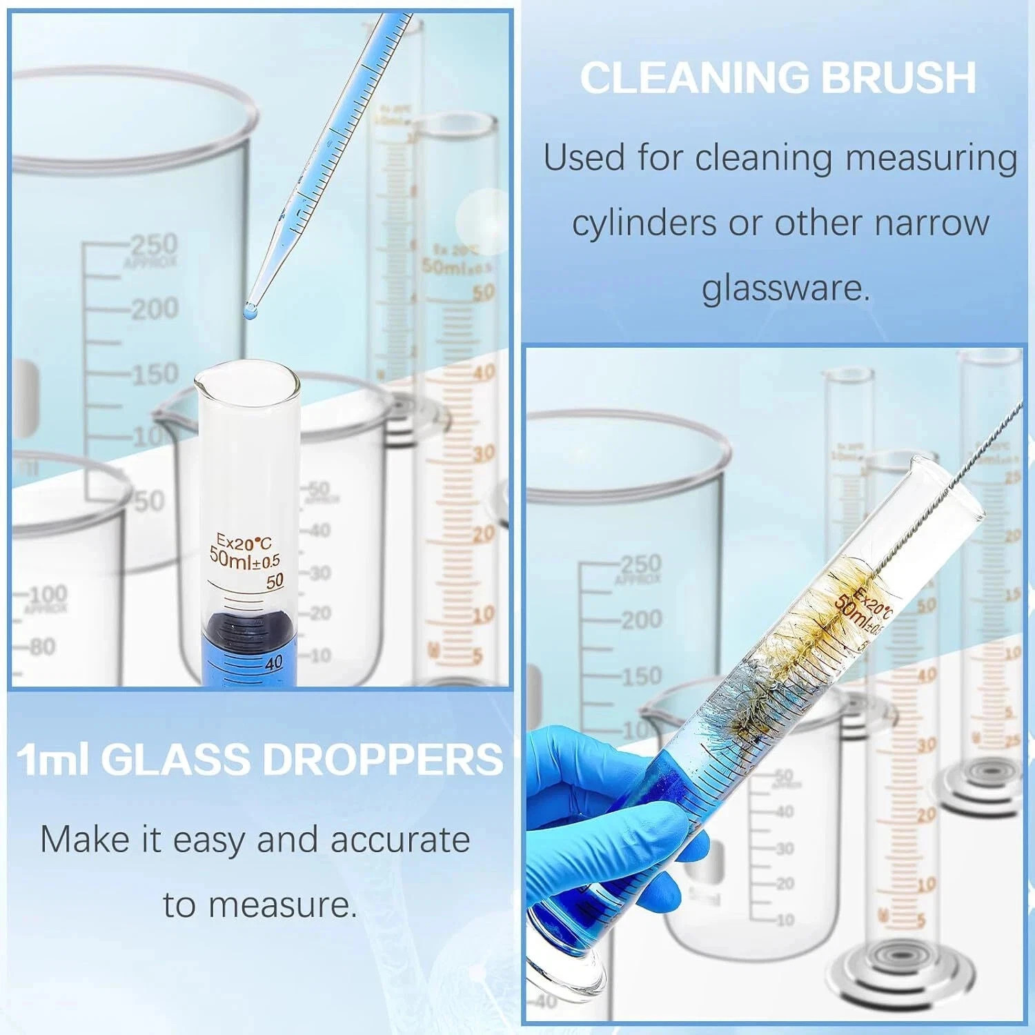 14Pcs Lab Flask Glass Measuring Glass Set: Beakers & Cylinders Lab Drying Rack