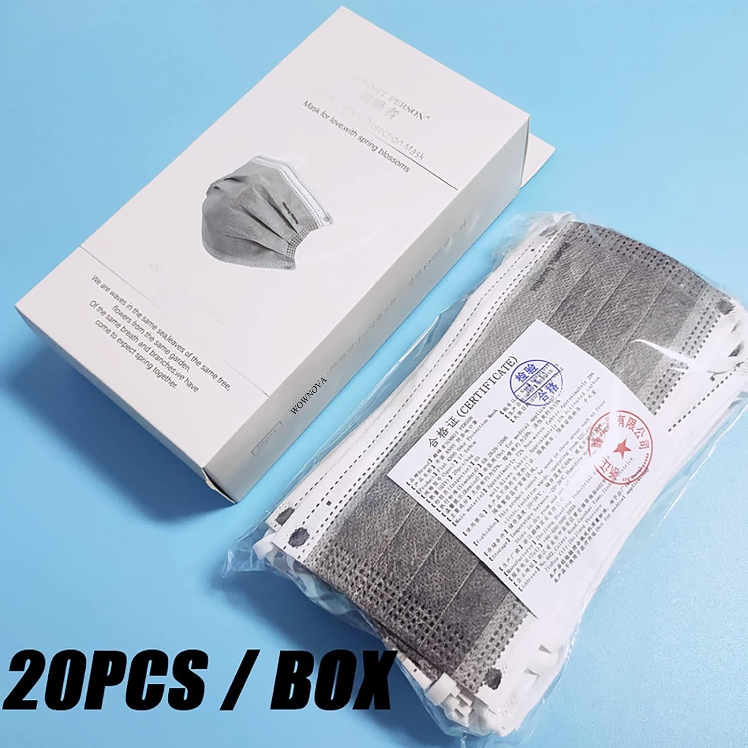 Daily Use 5-Ply Face Masks for Adults – 20 Count Activated Carbon Filters