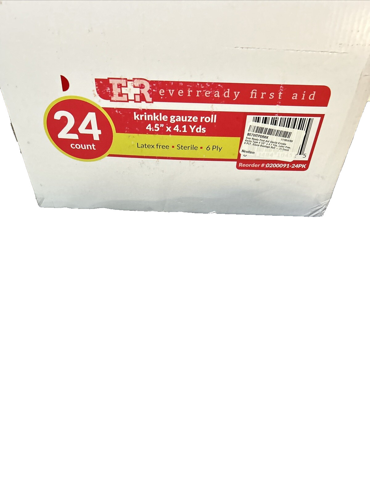 ER Everready 1st Aid Krinkle Gauze Roll 4.5” X 4.1 Yds,24 Count,Latex Free,6 Ply