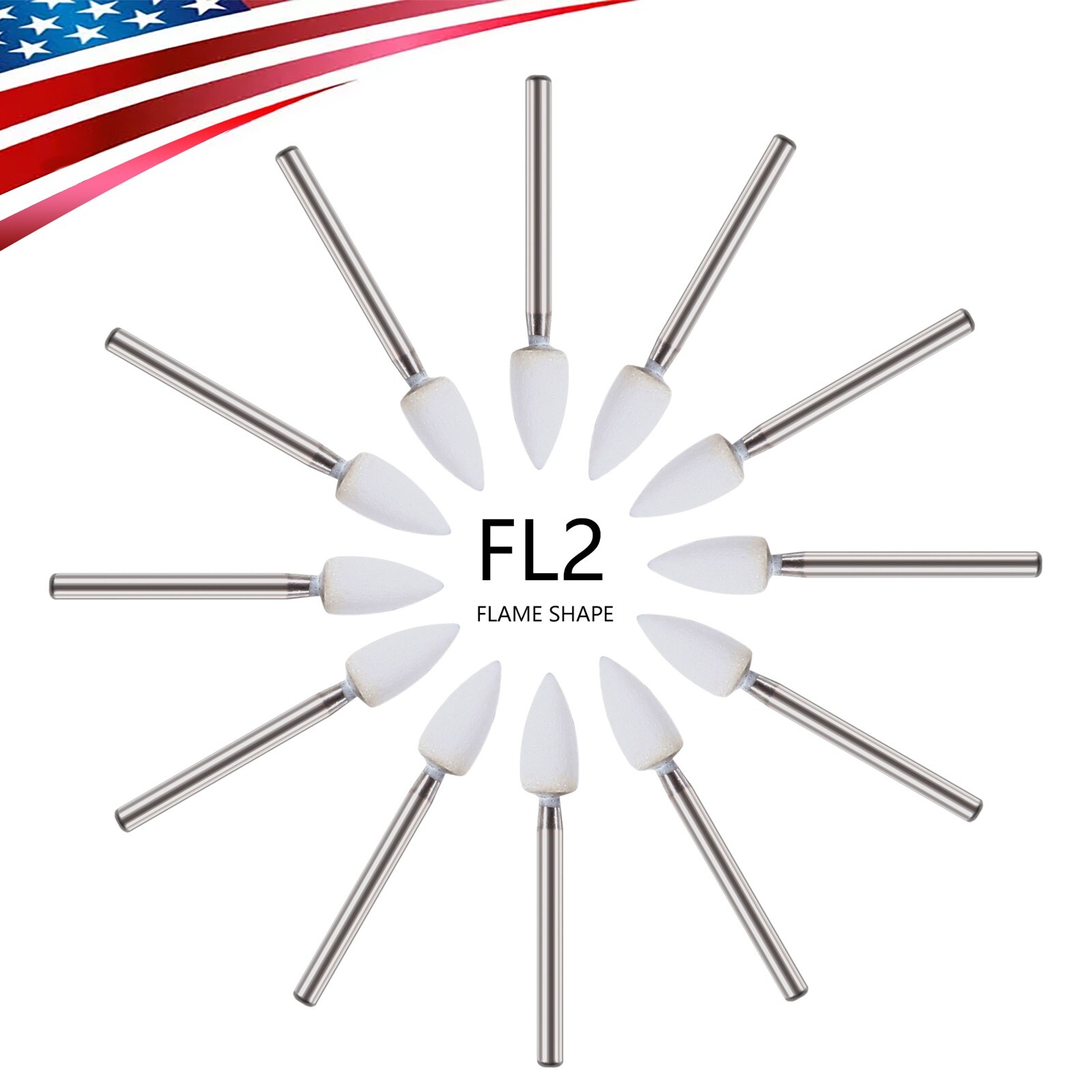 12pcs Dental Flame White Stone Polishing FG Burs Fl2 Abrasion Point Bur SANDENT