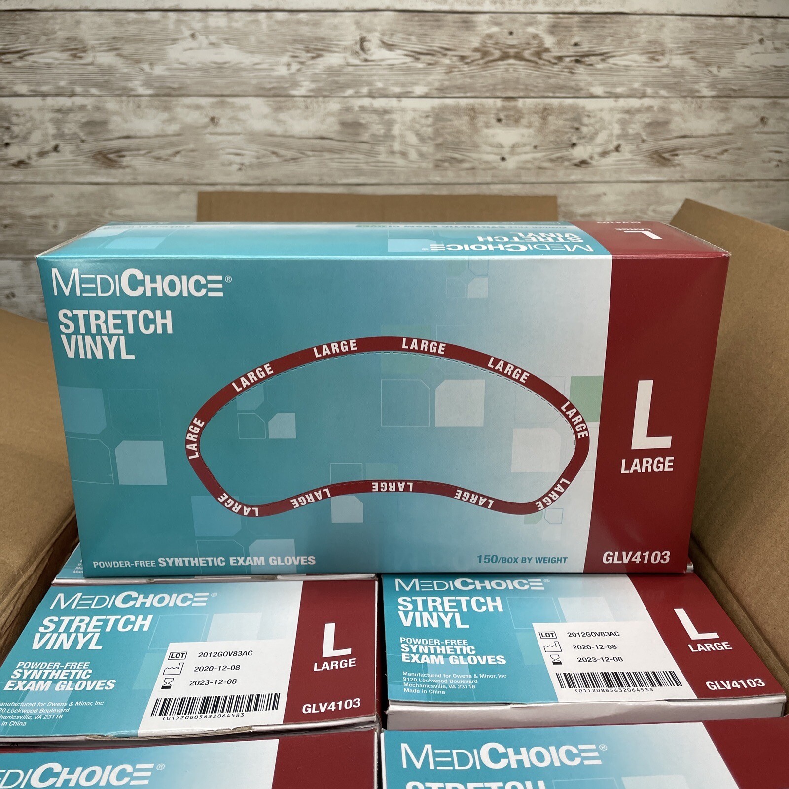 Dented Case Medi Choice Size: LARGE Stretch Vinyl EXAM GLOVES See Dates