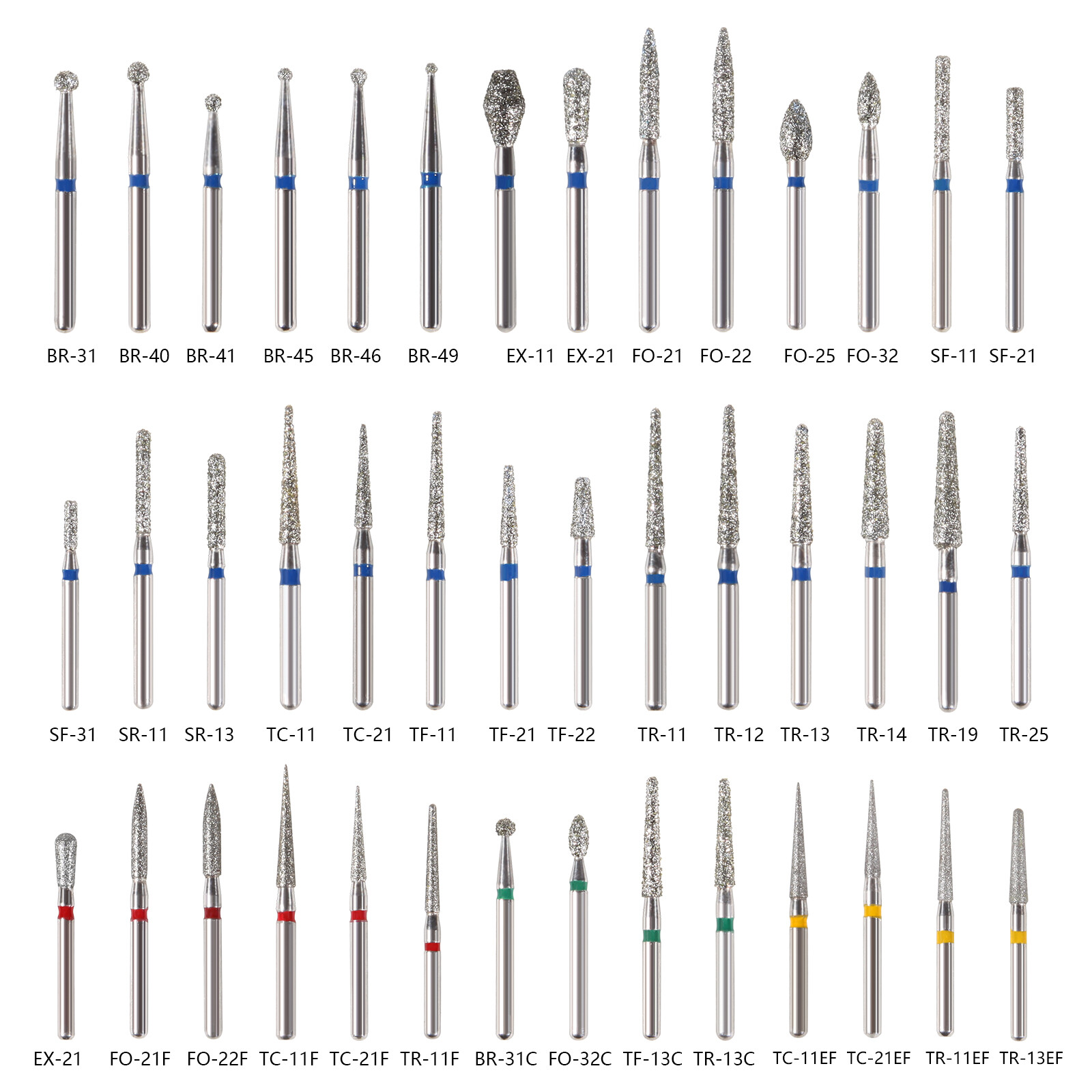 1000Pcs Dental Diamond Burs Drills for High Speed Handpiece 97Types 200 packs st