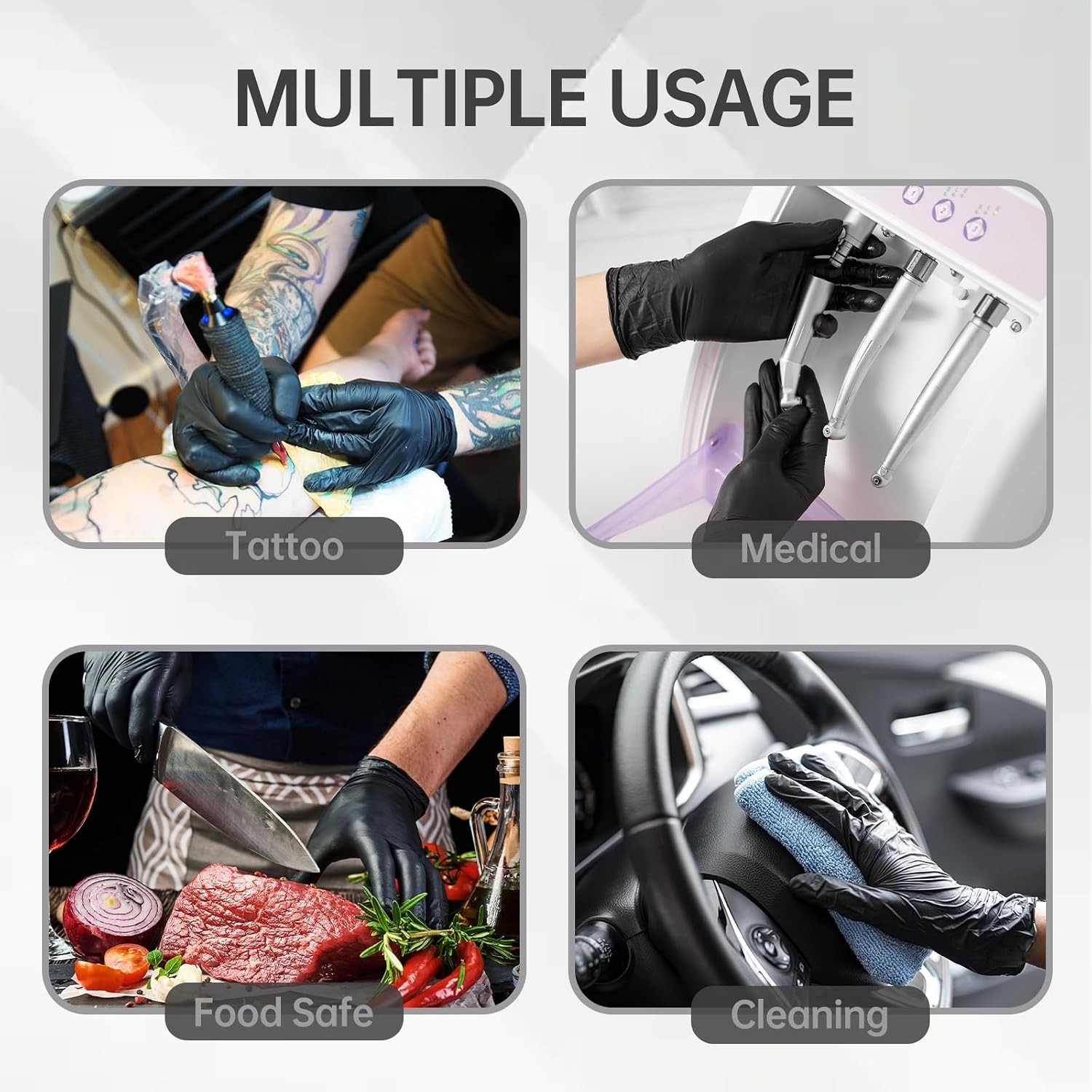 4Mil Black Nitrile Exam Disposable Gloves Latex&Powder-Free, 1000pcs of case