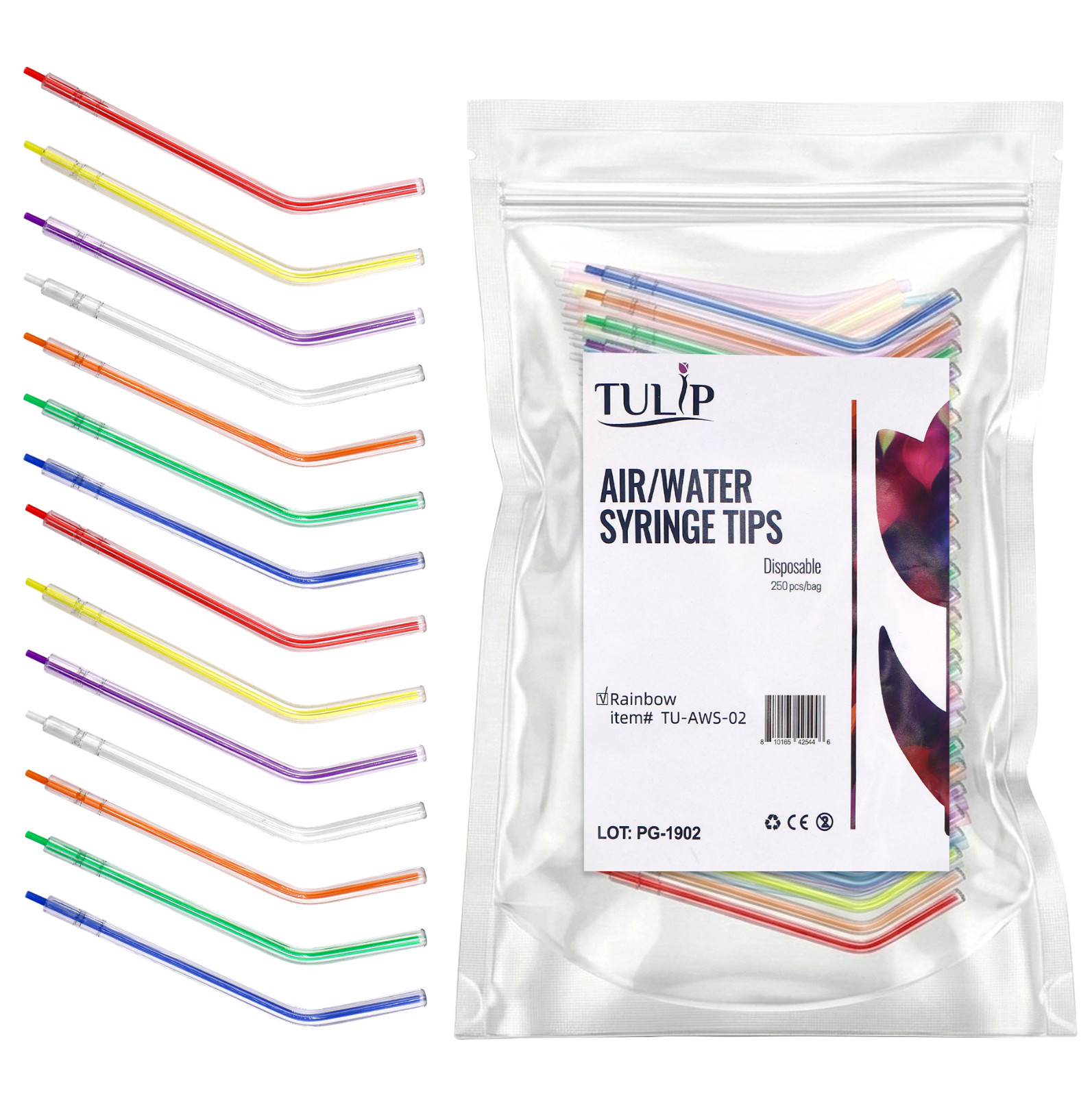 250 Disposable Dental Air Water Syringe Tips Rainbow Color Coded by Tulip
