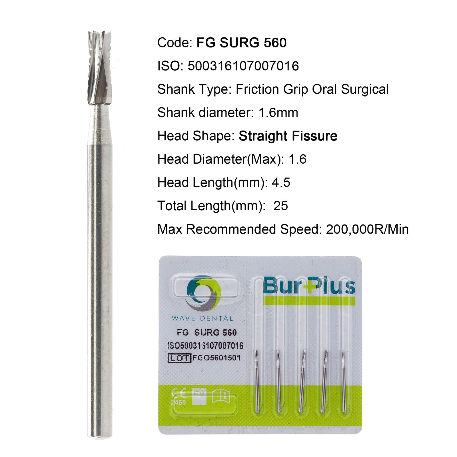 Wave Dental Surgical Burs 25mm Carbide Bur High Speed Round FG SURG 557 702 2 4