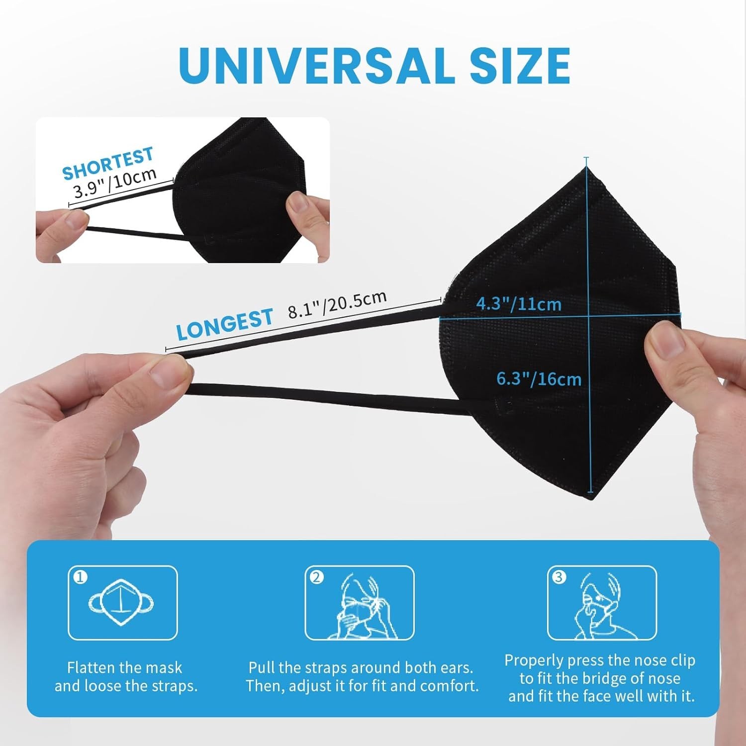 Comfortable KN95 Black Masks – 50 PCS Disposable, 95% Filtration Efficiency