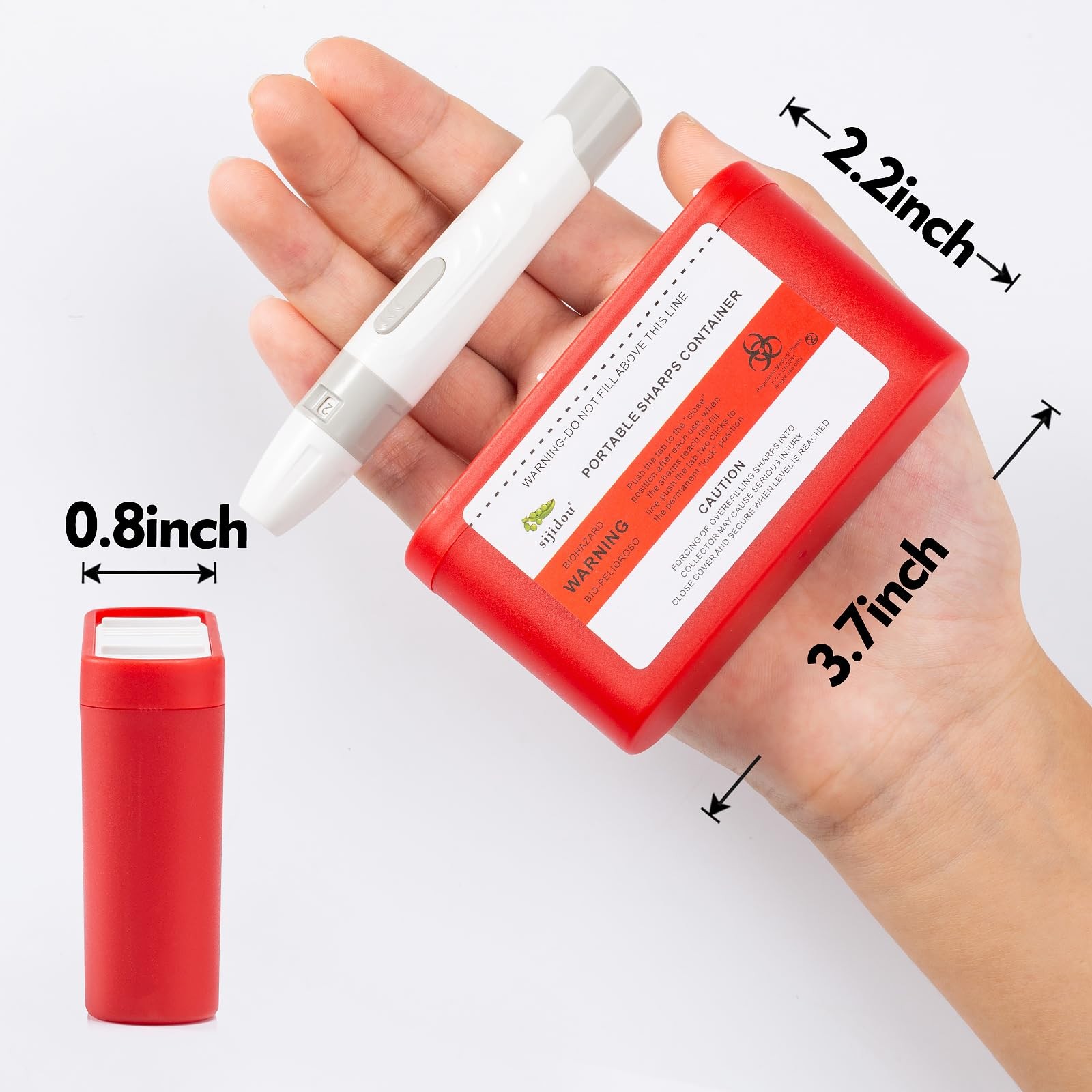 6 Pack Portable Sharps Container for Travel 3.9 x 0.8 x 2.2 inches, 70ml, Red