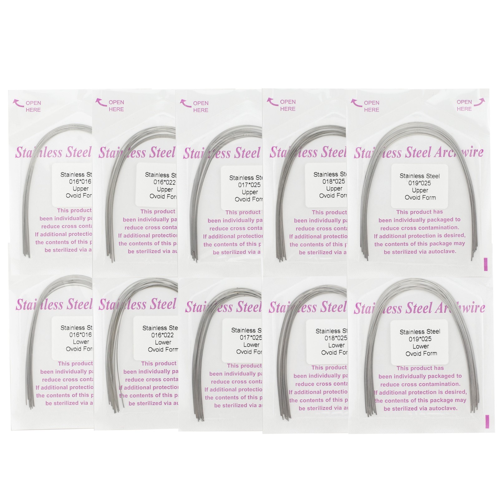 100PCS Orthodontic Archwire Round Square Ovoid for Dental Braces Stainless Steel
