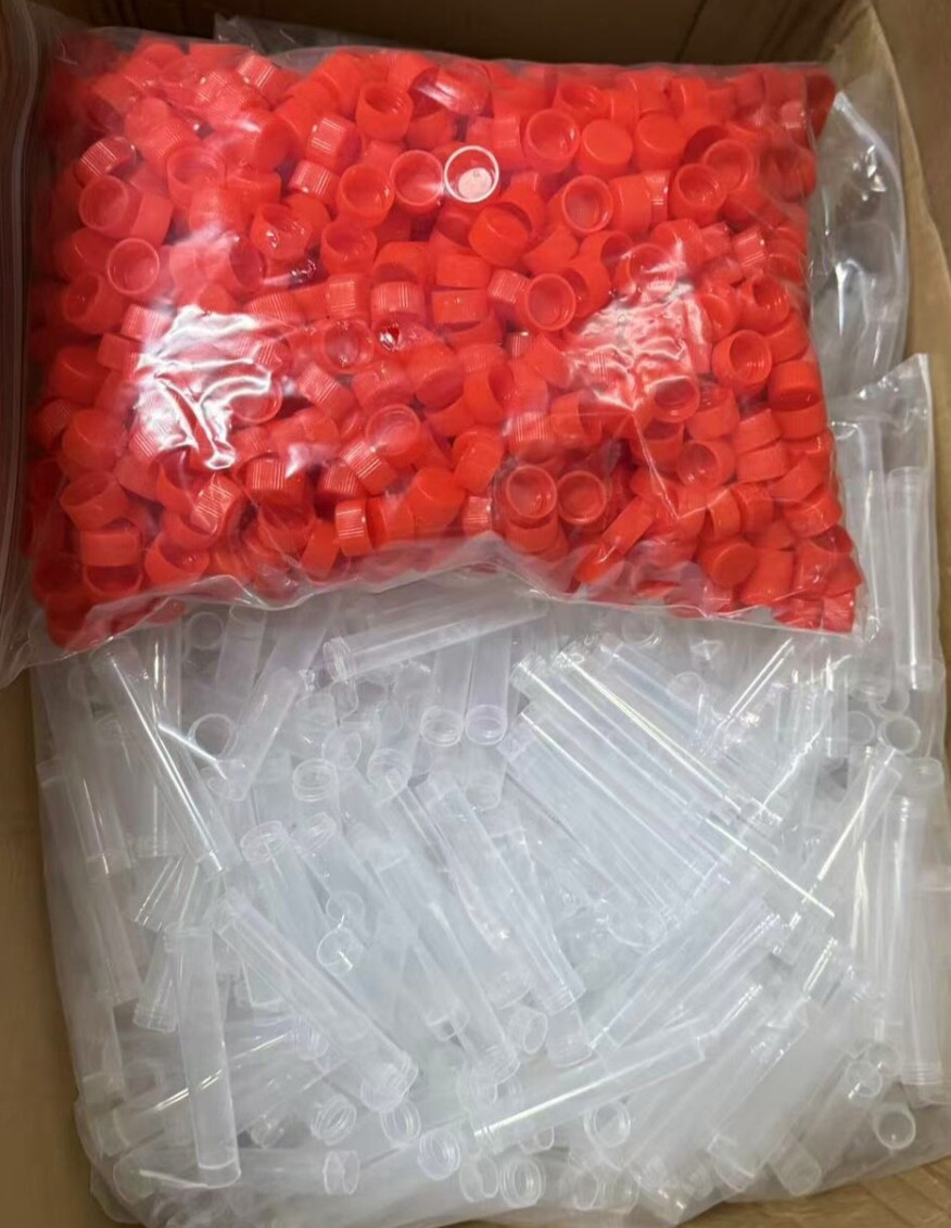 400pc New 10mL Flat bottom plastic white transparent test tube w/ red screw cap
